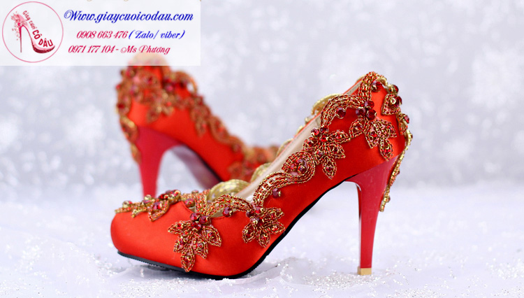 Giày cưới cô dâu màu đỏ phong cách hoàng gia GCD51