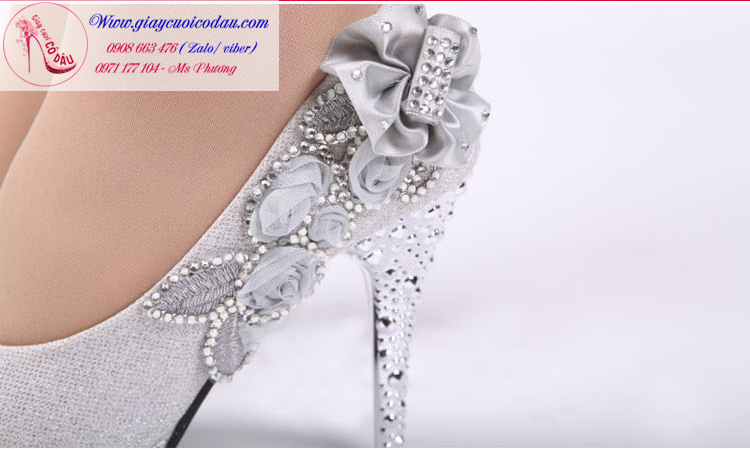 Giày cưới cô dâu ánh kim màu trắng GCD5403