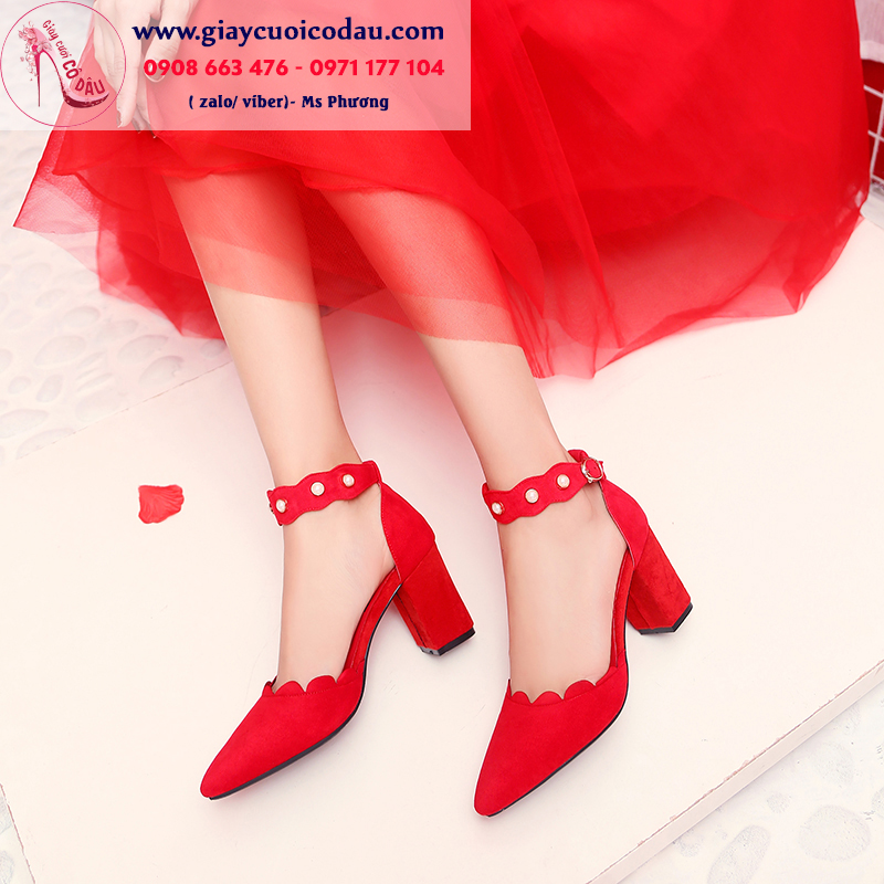 Giày cưới màu đỏ đế vuông rực rỡ GCD88