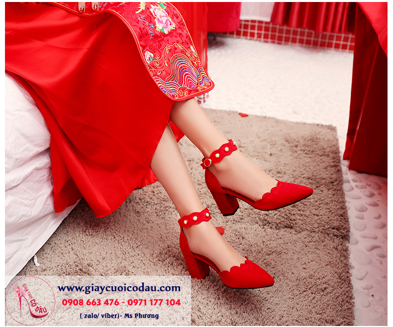 Giày cưới màu đỏ đế vuông rực rỡ GCD88
