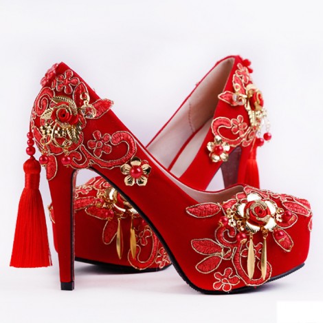 Giày cưới cao gót màu đỏ rực rỡ cao 10-14cm GCD117