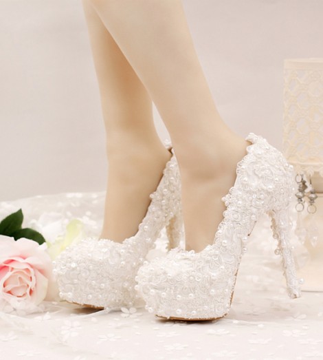 Giày cưới cô dâu đính ren màu trắng GCD91