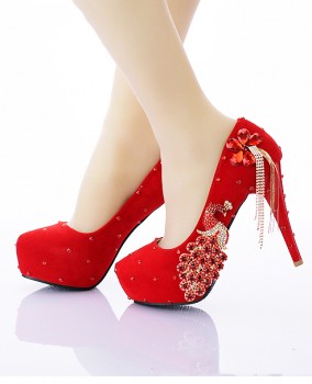 Giày cưới cô dâu màu đỏ phượng hoàng cao 8-12cm GCD0601