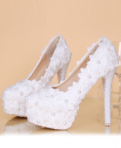 Giày cưới cô dâu màu trắng đính hoa  xinh xắn 3- 12cm GCD78