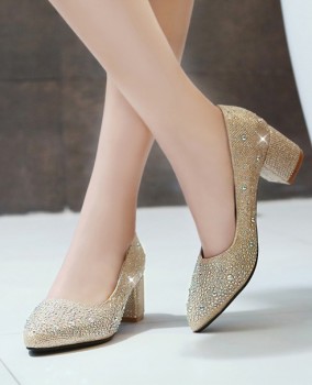 Giày cưới cô dâu  vàng kim 6cm hiện đại GCD4502